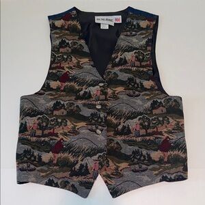 Vintage On The Verge Scenic Fishing Pattern Vest Women’s Size Large
